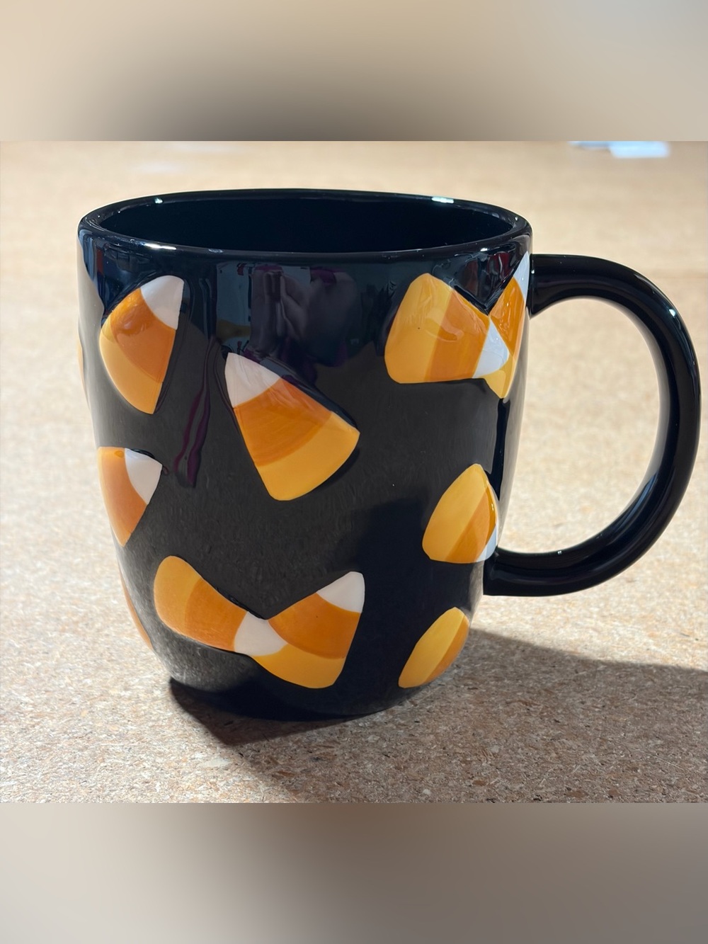 Halloween Candy Corn Black Orange Coffee Mug Tea Cup Spooky Fall Decor